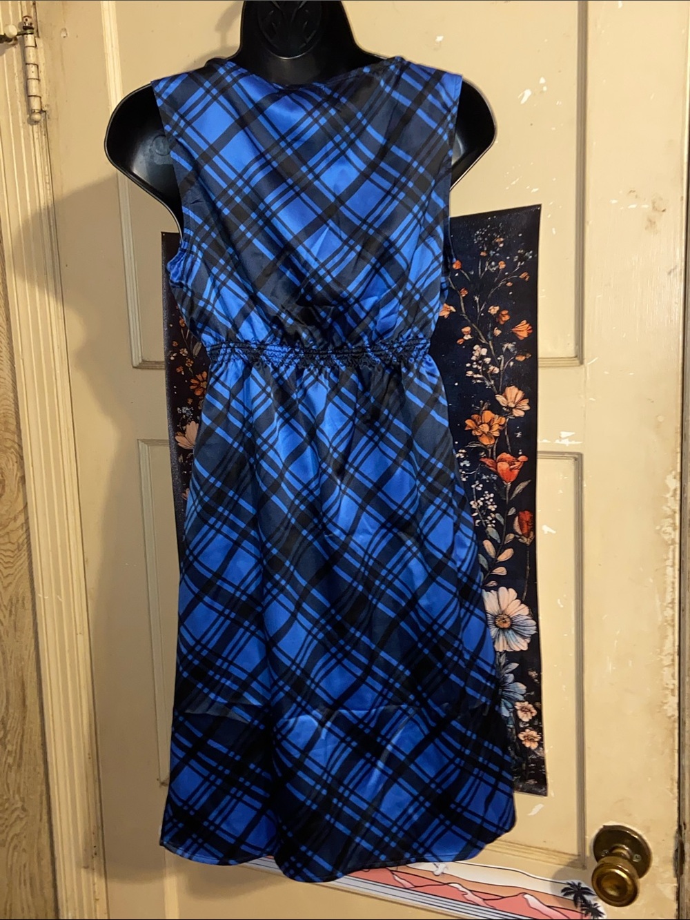 DELIAS BLUE & BLACK PLAID DRESS Mini Sleeveless Summer - Picture 2 of 3